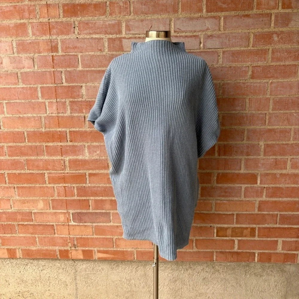 Free People Beach Blue Ribbed‎ Mock Neck Cap Sleeve Knit Top Women's Large
